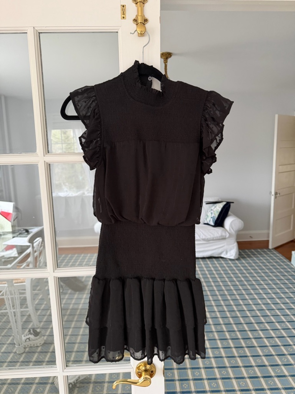 Aqua Black Ruffled Sleeve Mini Dress